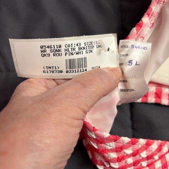 Lands' End Gingham Square Neck Halter Bikini Swim top - Size: Small Long - NWT - Picture 4 of 10